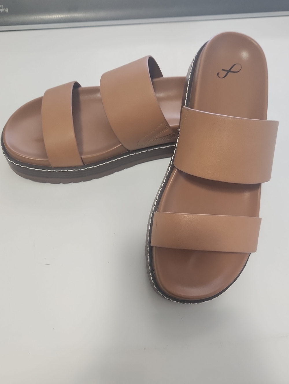 Women’s Tan Slide Sandals — Double Strap Comfort